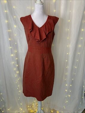 Classiques Entier Rust Ruffle V-Neck Midi Sheath Dress